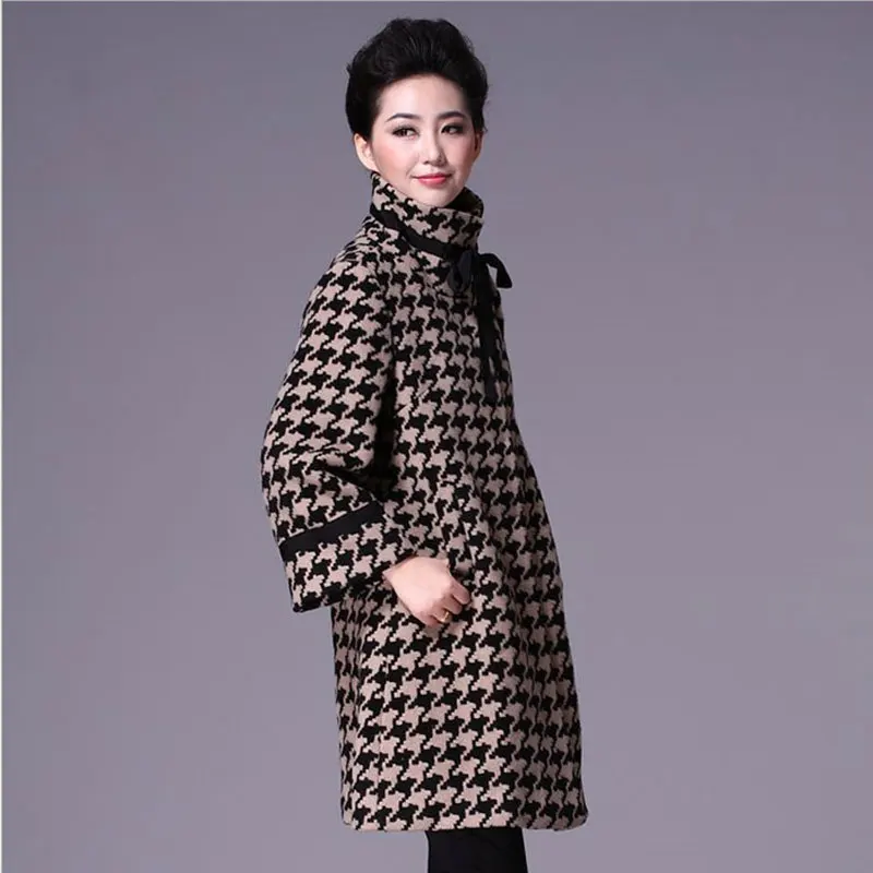 Women Wool Blends Plaid Coat Femal Thick Turtleneck Striped Printed Winter Coat Classic Outerwear Spring Trench Coat S-5XL Coats