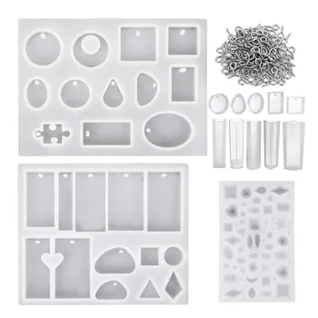 

13 Pieces Assorted Designs Resin Casting Molds Silicone Jewelry Making Molds Set with 100 Pieces Mini Screw Eye Pins for Jewel