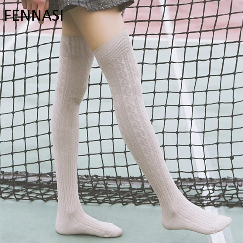 

FENNASI Lolita Stockings Japanese Kawaii Striped Pantyhose Thigh High College Stocking Fashion Winter Cotton Slimming