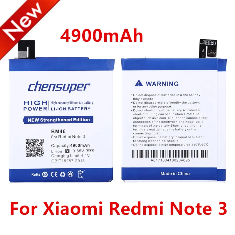 Новый оригинальный аккумулятор chensuper BM46 большой емкости 4900 мАч стандарта для Xiaomi