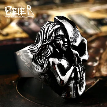 

Beier new store 316L Stainless Steel ring Newest Design Ghost Skull The Goddess Of Mercy Ring Wholesale Price Punk LLBR8-416R
