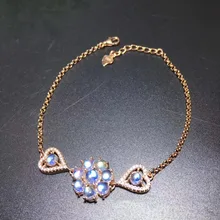 Натуральный светло-синий лунный камень браслет с драгоценными камнями натуральный драгоценный камень изысканный элегантный цветок персик браслет девушка 925 серебряные ювелирные изделия