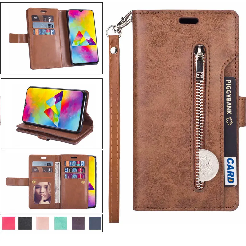 Retro zipper Leather Case Mobile Shell For Samsung A30 A70 A10S A20E A60 M40 A90 A50S M30 A7 Flip Stand Cover with 9 card