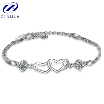 

High-grade Temperament 925 Sterling Silver Jewelry Heart-shaped Two Colors Fashion Female Exquisite Bracelets SB74