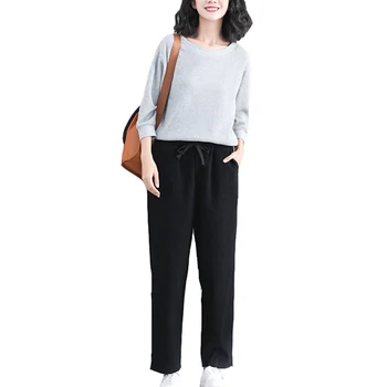

Plus Size Woman Pants 2019 New Spring Loose Casual Trousers Female Elastic Waist Harem Pants Black Slim Large Size Bottoms Q234