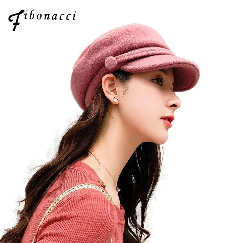  Fibonacci 2018 New Top Quality Wool Knitting Solid Color Military Cap Autumn Winter Fashion Casual 