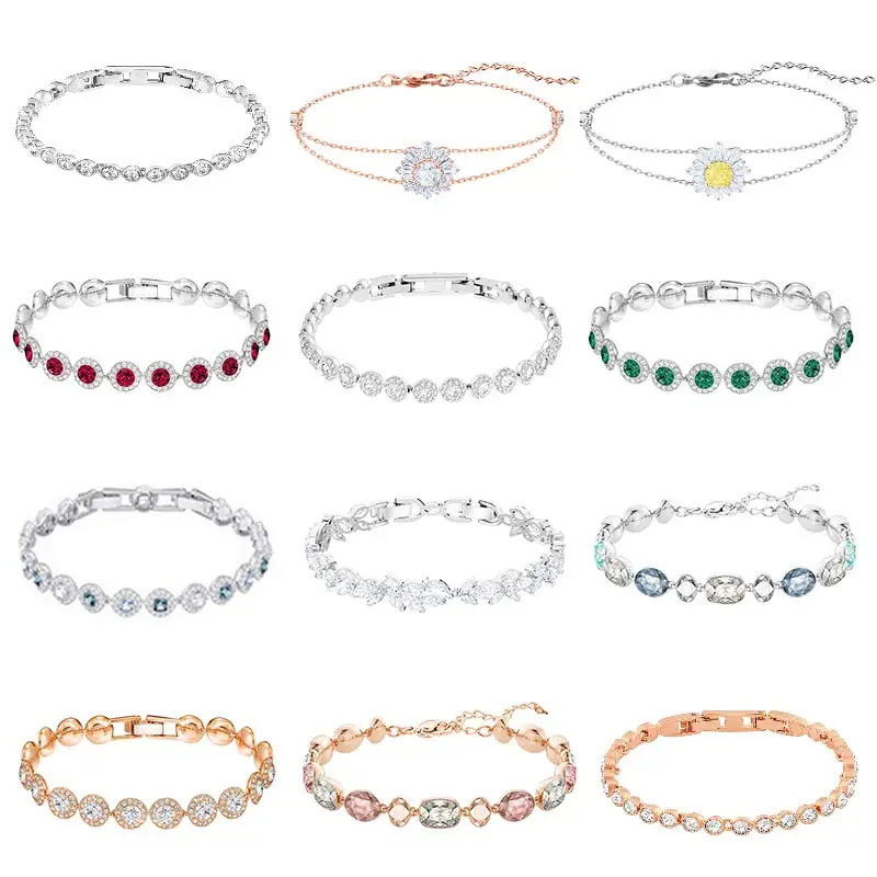 

High Quality Swa Original Transparent Brick Mosaic Square Round Cat Eye Frosting Leaves Sun Flower Crystal Bracelet Jewelry