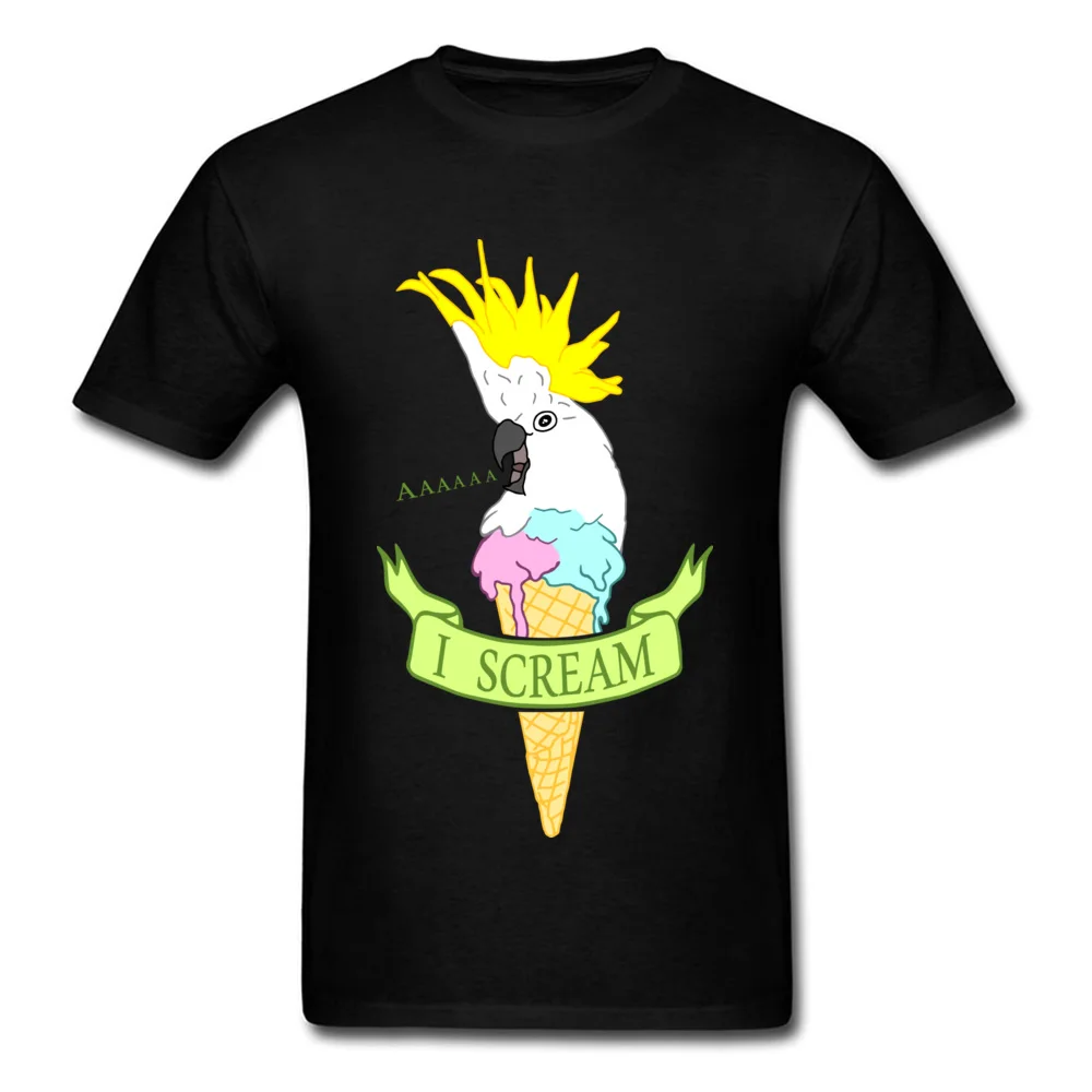 Tops Shirt I scream ice cream cockatoo Summer Short Sleeve 100% Cotton Crew Neck Mens Top T-shirts Birthday T-Shirt Latest I scream ice cream cockatoo black
