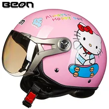 Новых женщин прибытия мотоциклетный шлем Beon шлем винтаж Hello kitty скутер половина шлем ECE approved moto каско