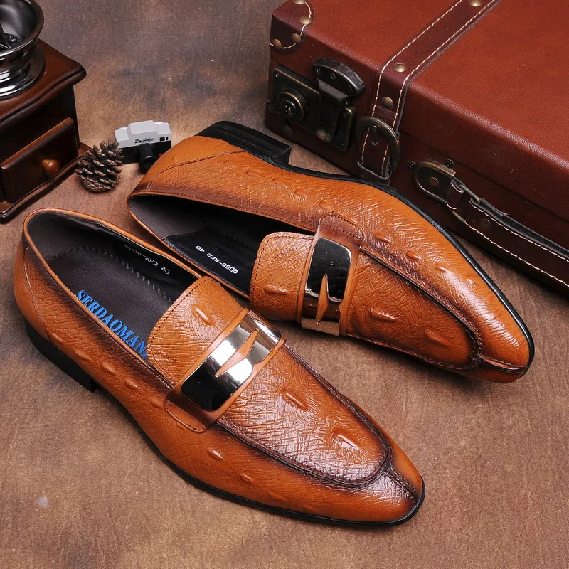 Fashion brown /black summer loafers mens dress shoes genuine leather causal business shoes breathable mens wedding shoes