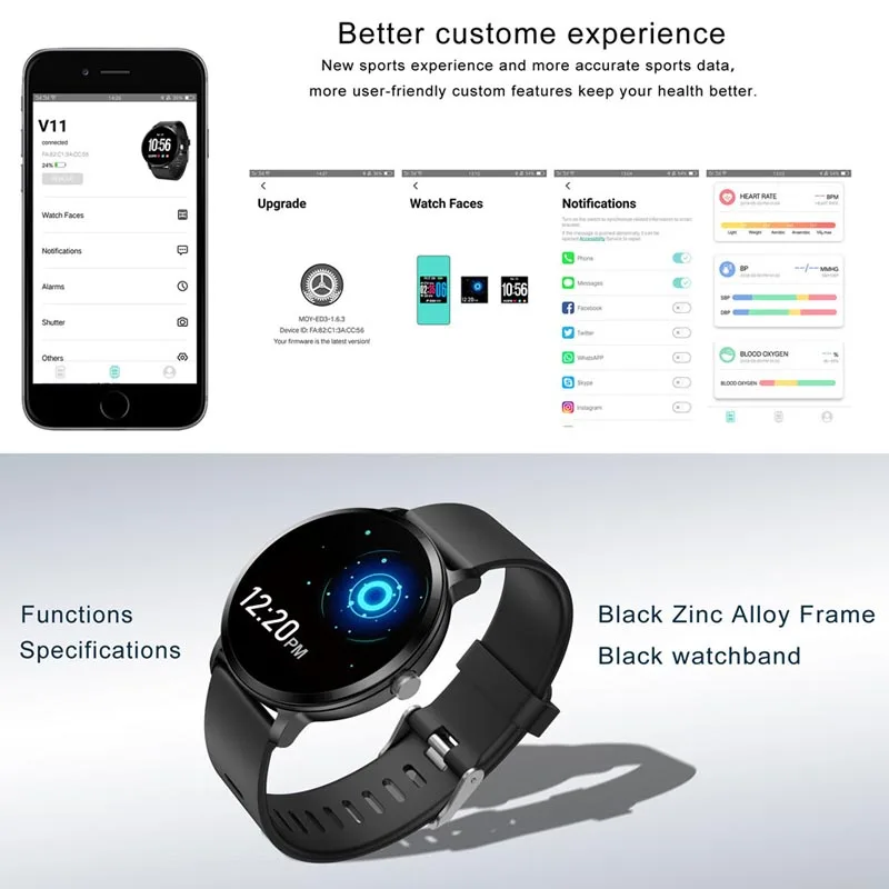 Greentiger V11 Smart Watch Fitness Tracker Heart Rate Monitor Smart Band IP67 Waterproof Sport Prdometer Alarm Clock Smartwatch