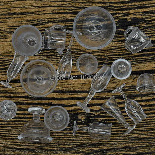 

17pcs/lot mini Clear juice Glass cup imitation PVC Plastic glass mix size Artificial Parfait Cups Miniature Food Deco Part