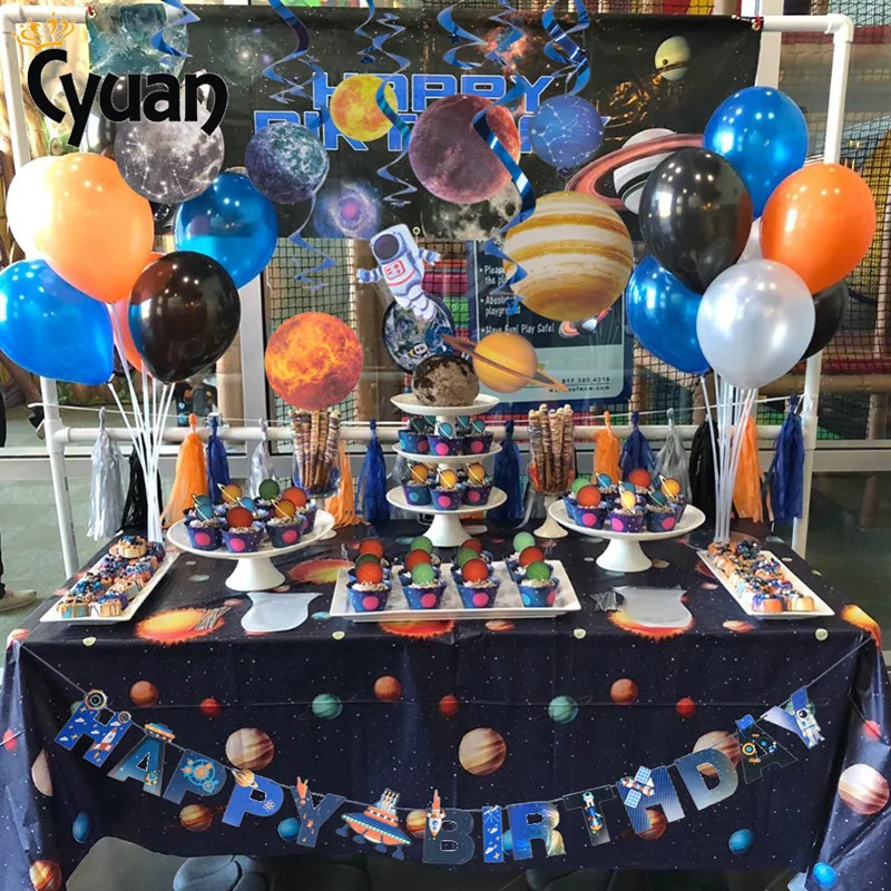 

Solar System Outer Space Happy Birthday Party Decorations Kids Paper Plates Banner Cupcake Wrappers Topper Galaxy Party Supplies