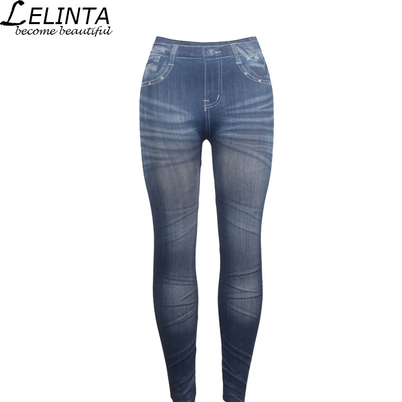 LELINTA Stretch Slimming Leggings Seamless Snowflake Imitation Cowboy Printing Nine Pants Stretch Small Pants