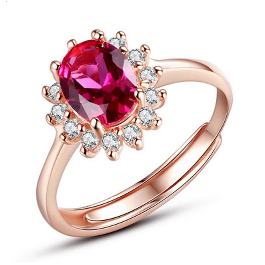 Red Stone Rings for Women Adjustable Cubic Zirconia Mid
