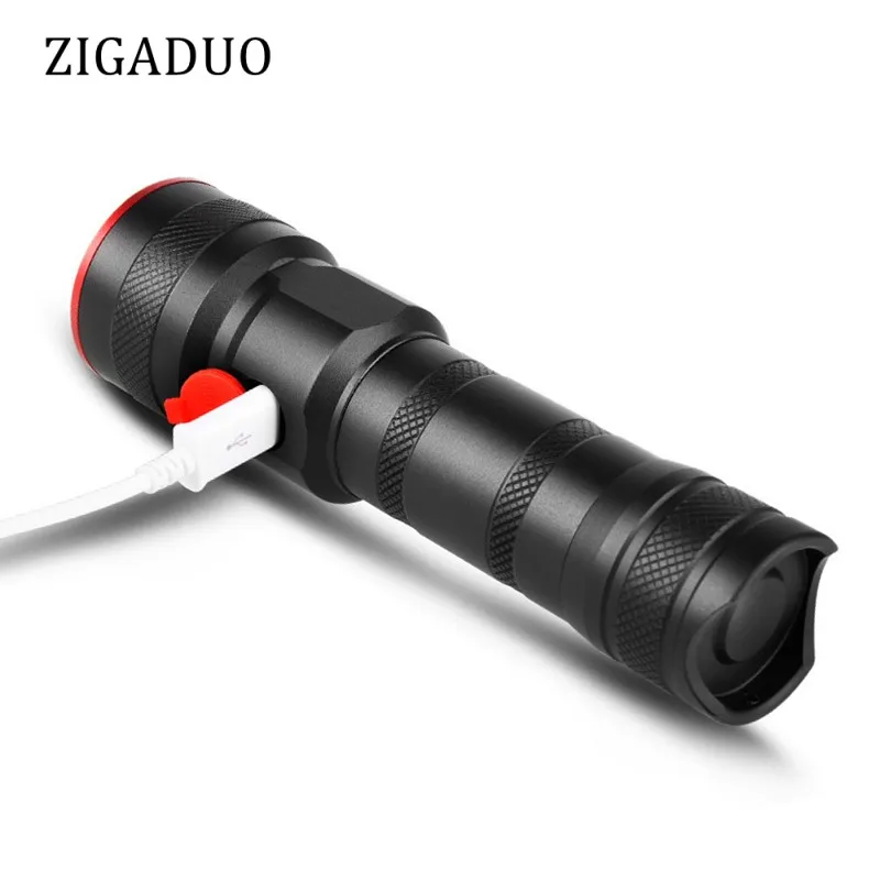 

Tactical Portable Flashlight 26650/18650 Battery T6 USB Rechargeable LED Flashlight Torch Super Bright for Hunting Hiking