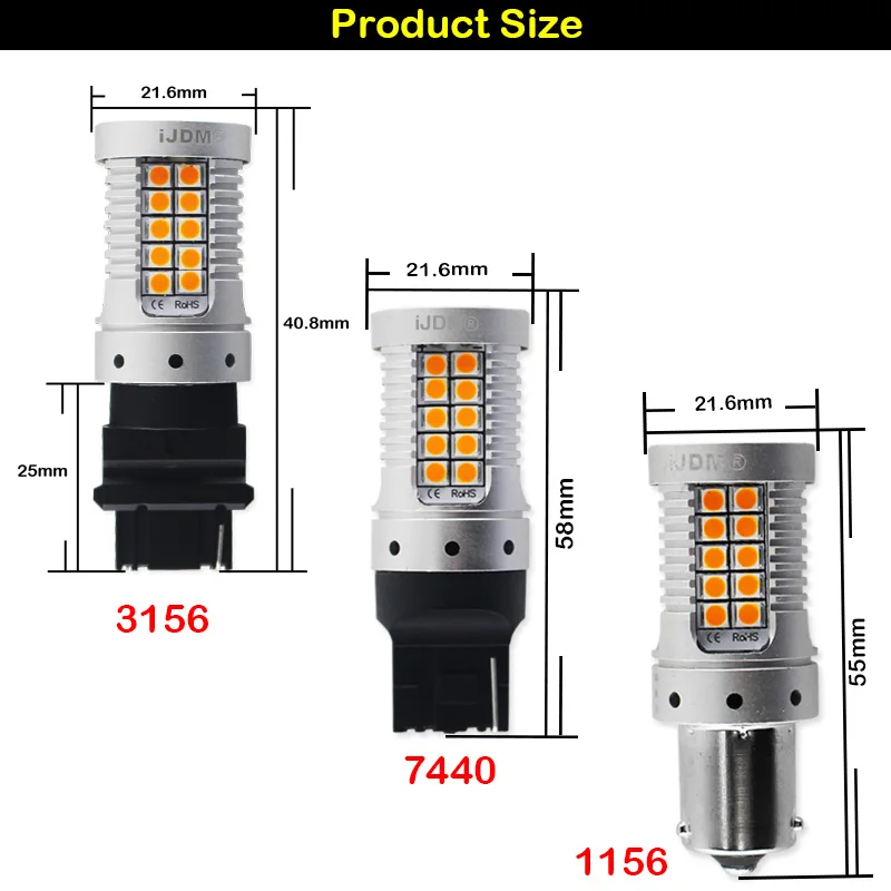 IJDM нет Hyper с красными вспышками круглый 3156 светодиодный canbus Errror 7440 T20 1156 P21W светодиодный лампы для автомобилей сигнала поворота стоп-сигналы 12V