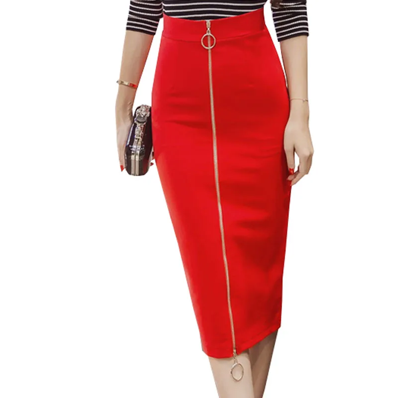 High Waist Zipper Pencil Skirt Women Long Skirt Summer Elasticity