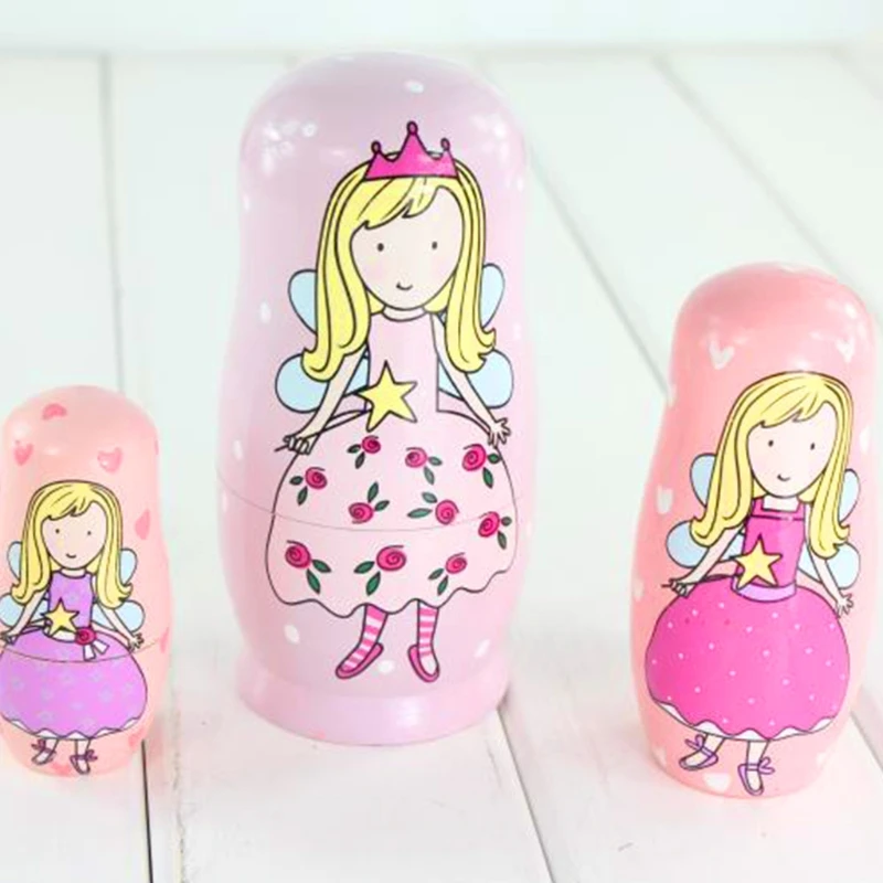 

5PCS / Set Angel Princess Russian Nesting Dolls Wooden Matryoshka Dolls Kids Toy Gift Model Assembling Kit Drop shipping