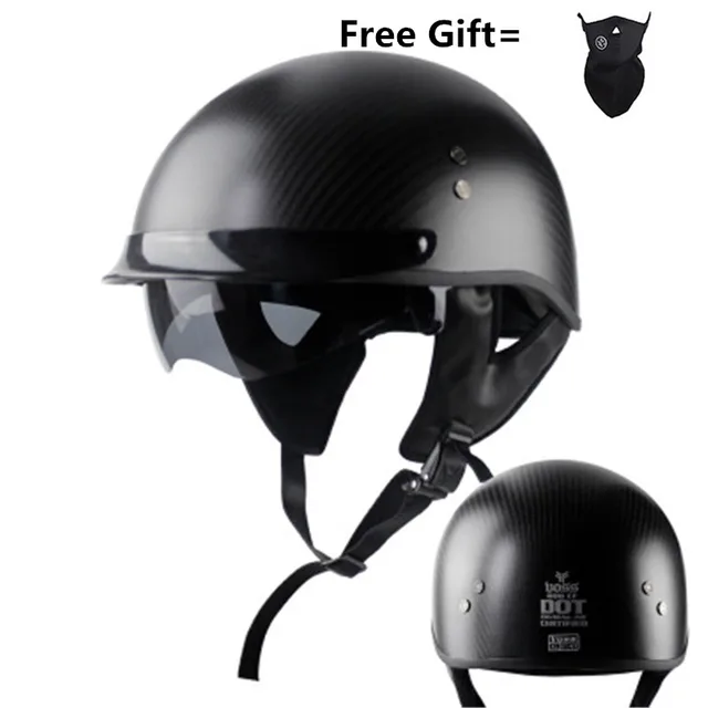 Carbon Fiber Motorcycle Motorbike Rider Half Retro For Helmet Visor With Collar Vespa Open Face Half Motor With Dual Lens Matte carbon fiber