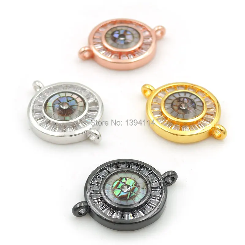 

18*14*3mm Micro Pave Clear T-CZ Gridding Abalone Shell Round Connector Fit For Women As DIY Bracelets Accessory