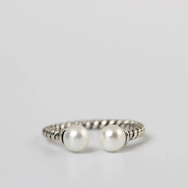 pearl Tai-silver Rings 100% Sterling 925 silver Jewelry Vintage Adjustable rings for women gift