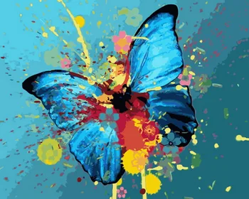 

Frameless oil painting by numbers paint by number for home decor oil picture painting 5065 blue butterfly