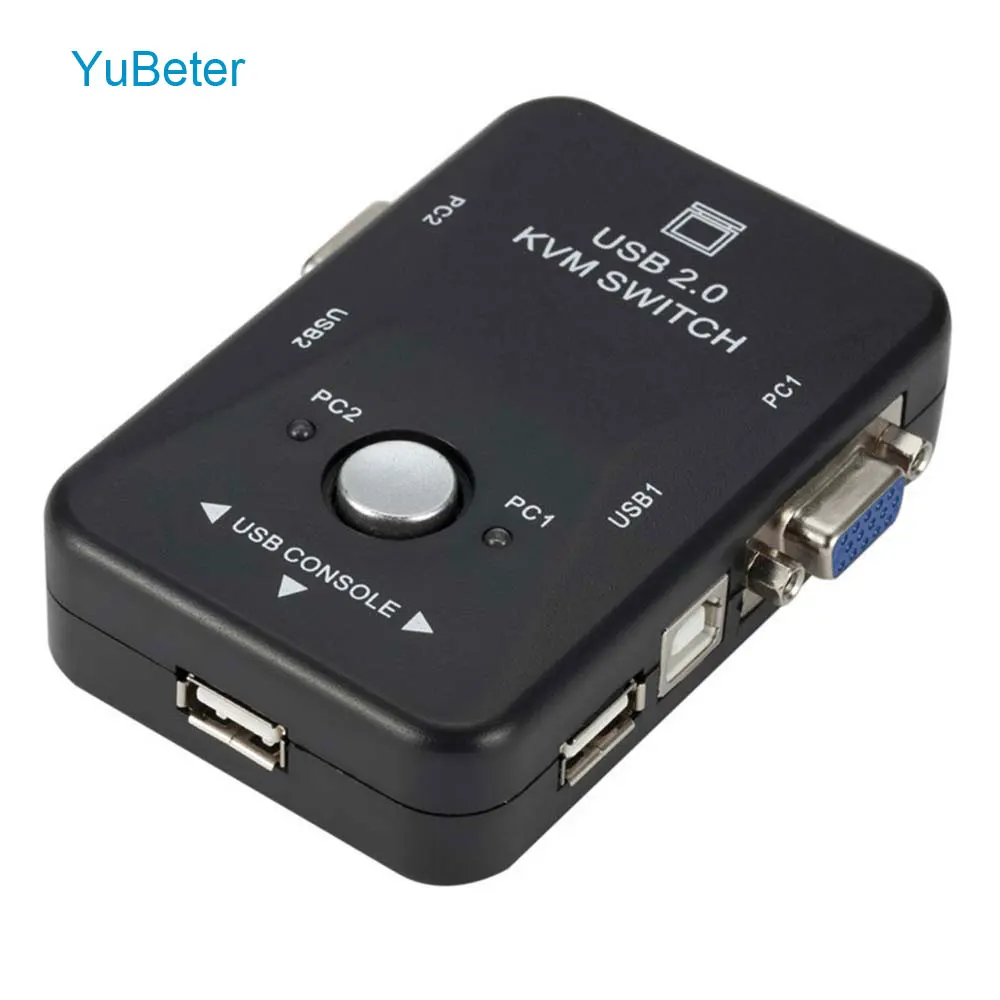 YuBeter USB KVM переключатель 2 порта VGA коммутатор с 2 USB 2,0 Мышь Клавиатура порт коммутатор сплиттер коробка для двух хостов