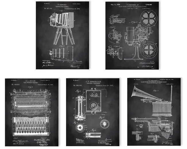 Винтажная запатентованная Художественная печать старого телефона, Фотокамера, проектор, печатная машина 5 в 1 - Цвет: chalkboard art