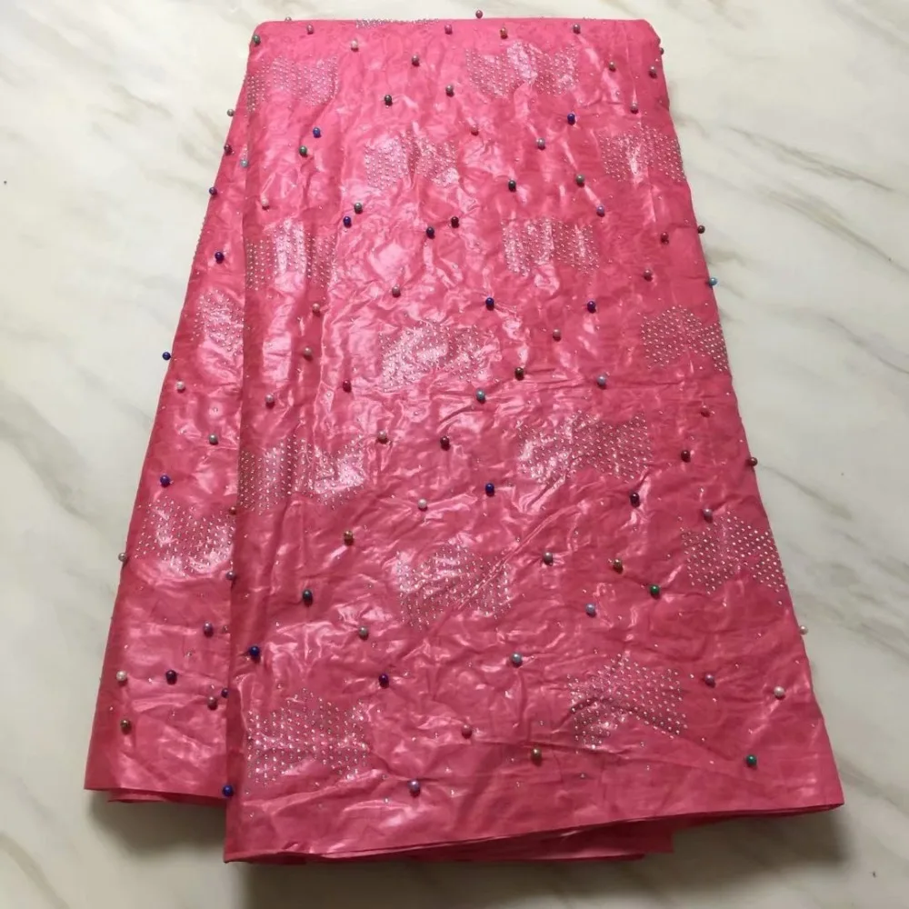 

5Yards Rhinestones 2018 African Lace Fabric High Quality Bazin Riche Getzner With French Net lace blouse Nigerian Wedding