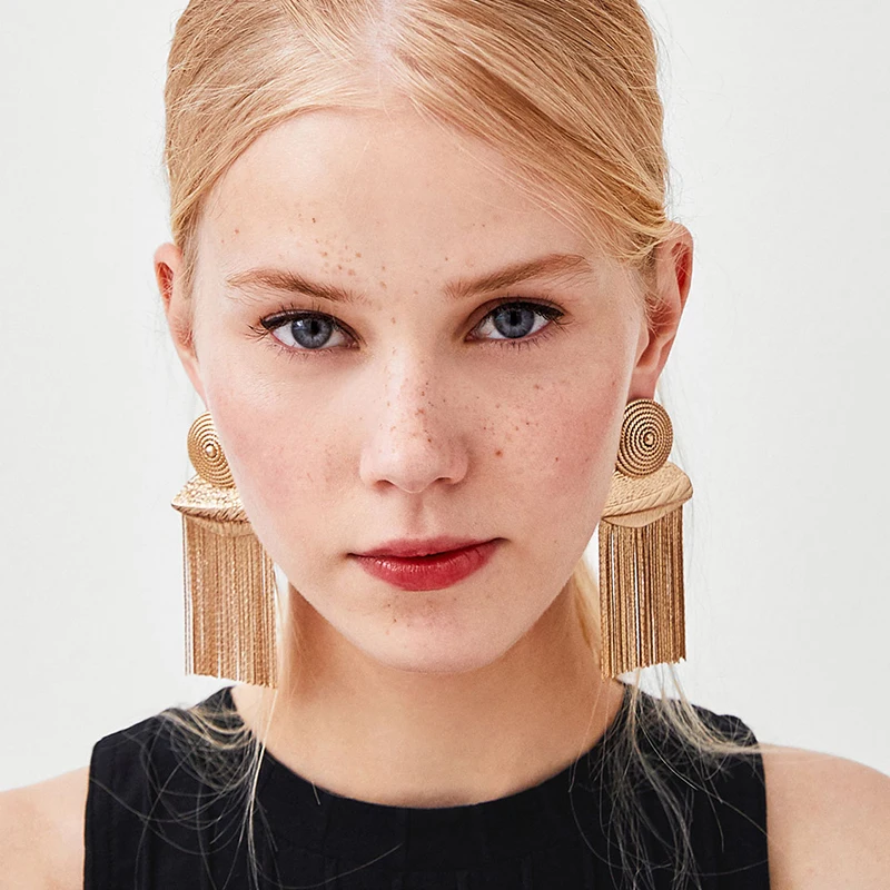 

FASHIONSNOOPS Punk Metal Fringed Dangle Drop Earrings For Women Bijoux Fashion Vintage Statement Tassel Earrings Wholesale