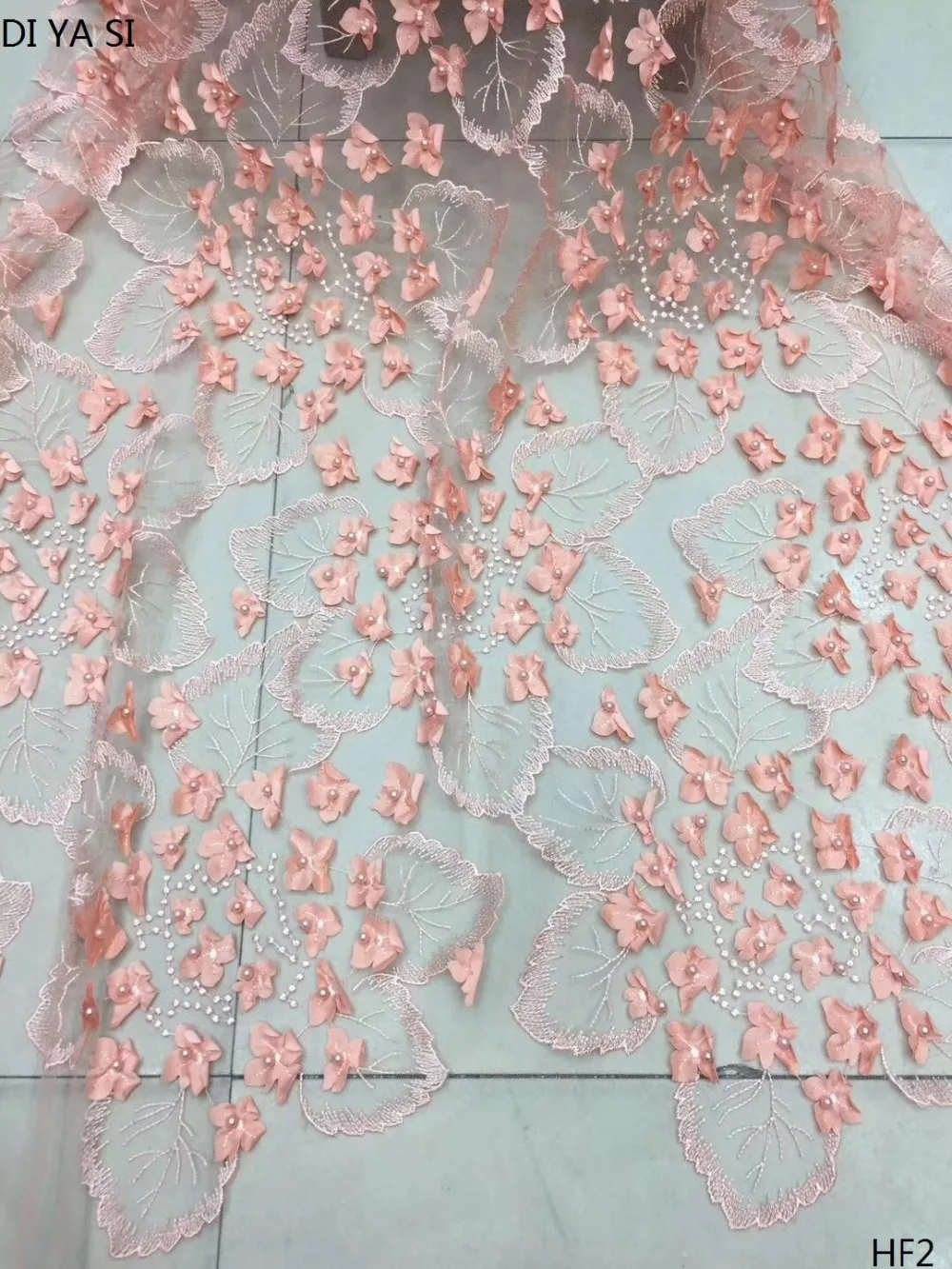 

2018 Latest Style Design 3D Bead High Quality African Lace Fabrics For Wedding Dress Net Lace Fabric Handmade Beads 3D Lace GY12
