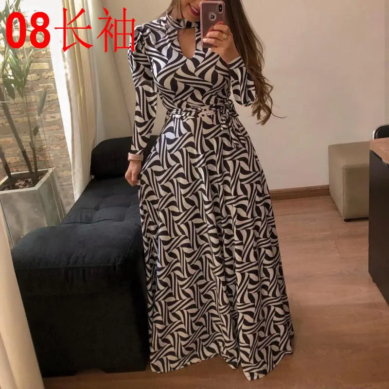 long sleeve 8 По сравнению с Размеры Повседневное Для женщин летнее платье из набивной ткани роковой вечерние платья Для женщин пуловер размера плюс уличная длинное Бандажное Макси платье - Цвет: long sleeve 8