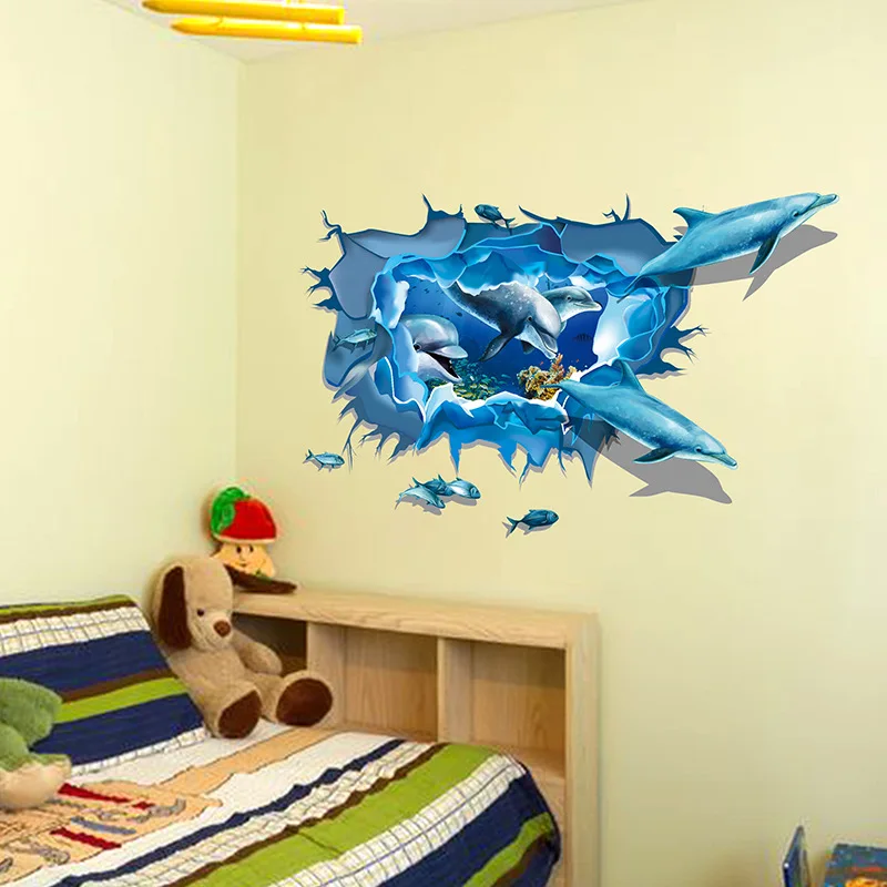 Buy 3D Marine Fish Dolphin Waterproof Wall Stickers