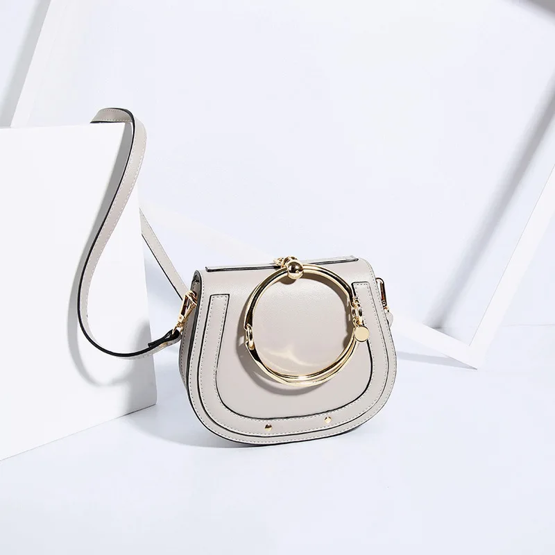 

ZYJ Brass Metal Ring Girls Shoulder Tote Bags Handbag Leather Ladies Casual Leisure Women Messenger Crossbody Small Evening Bag