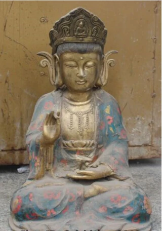 

RHS0071 17" Chinese Tibet Cloisonne Enamel Bronze Gilt Kwan-Yin Guan Yin Goddess Statue