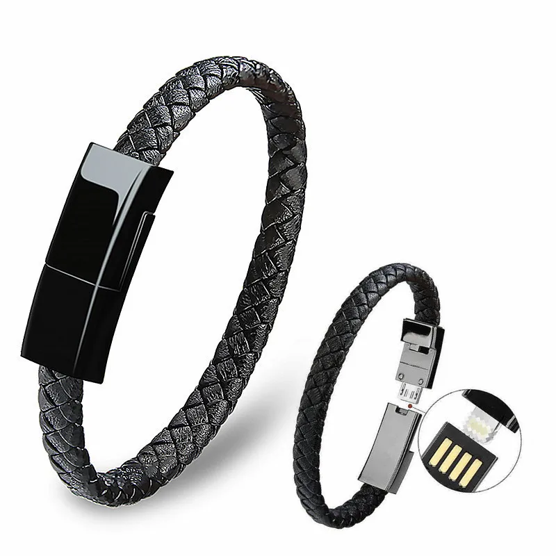 Type C USB Micro Cable Original Portable Fashion Leather USB Bracelet
