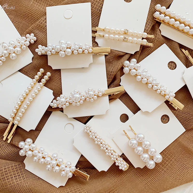 

AOMU 2019 Korea Imitiation Pearl Flower Hairpins Vintage Long Barrettes Hair Clips Crystal Metal Hair Accessories Hairgrip