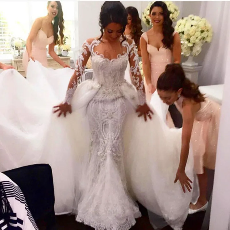 nigerian vestidos de novia longa lace long sleeves wedding dresses