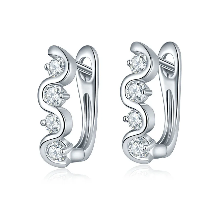 

Fashion Earrings For Women A Row Luxury Crystal Stud Earrings Buckle Girl Gift Exquisite Silver Ear Jewelry