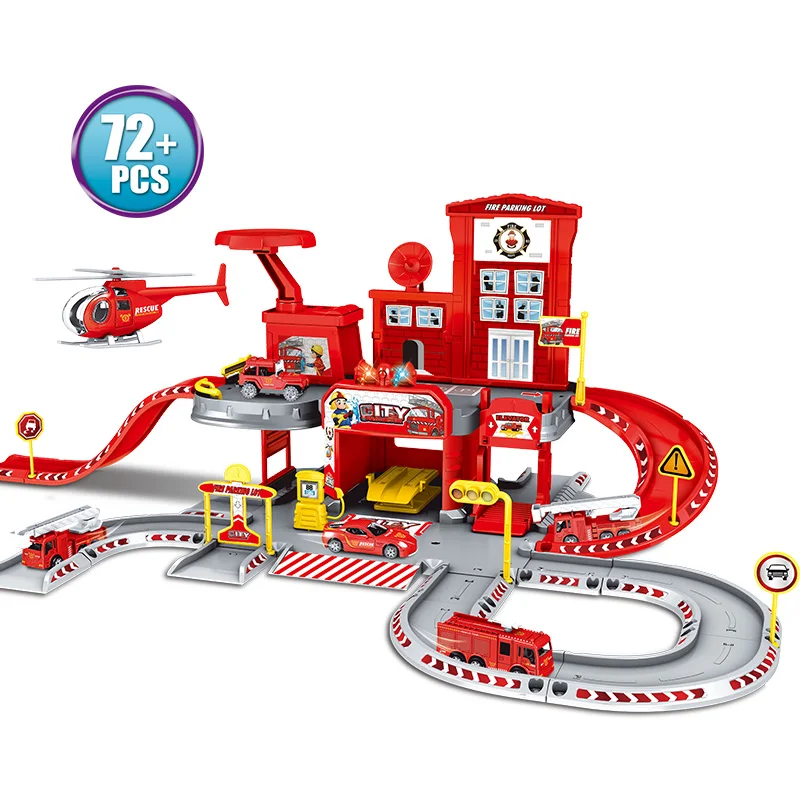 3D City Police Station Railway Alloy Car Play Engineering Fire Truck Track Car DIY Model Building Kits Assembly toys for kids - Цвет: 69909