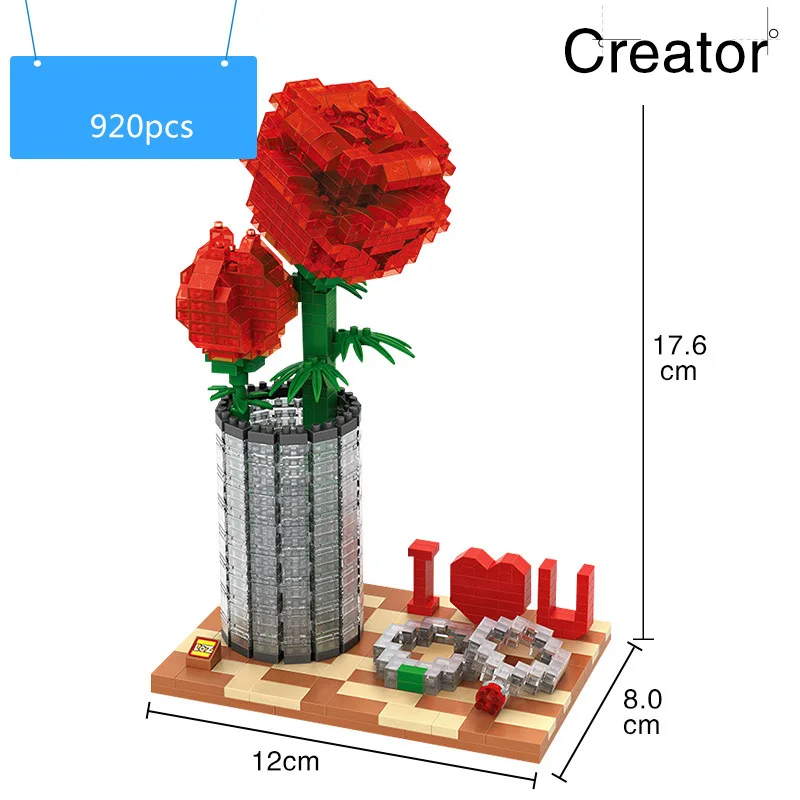 

Creator Romantic flower Statue of Liberty micro diamond building block rose nanoblock I love u bricks model toys collection