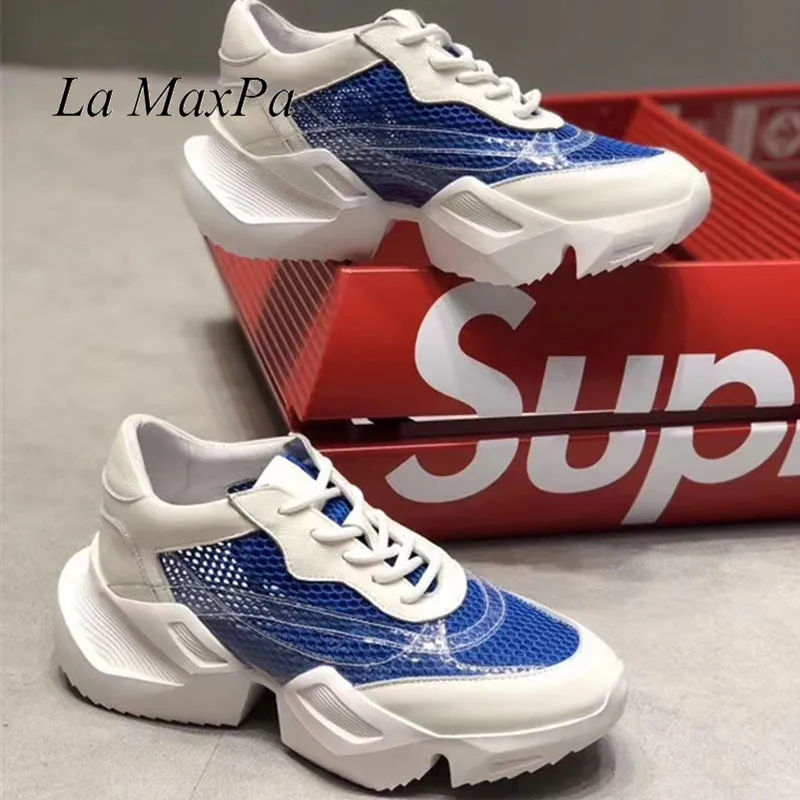 

Autumn 2019 Ladies Fashionable Lace-Up Fashion Sneakers Breathable Mesh Leather Trainers Sport Lightweight Movement Shoes