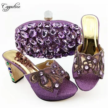 

Amazing purple with luxury stones design high heel shoes with clutch bag set for wedding/party QSL007 heel height 9cm