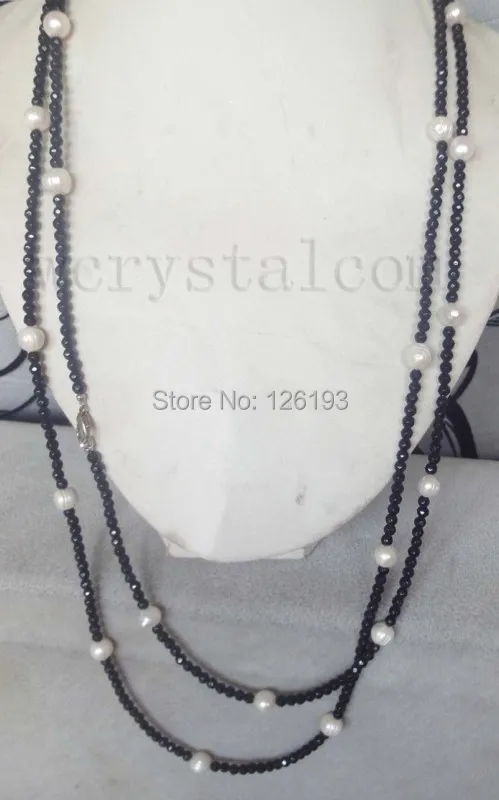 

Black Onyx Bead Faceted 4mm White Freshwater Cultured Pearls 10mm Necklace 68