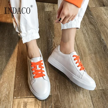 

2019 Sneakers Women Leather White Embroidery Flat Casual Shoes Women Canvas Shoes 3cm