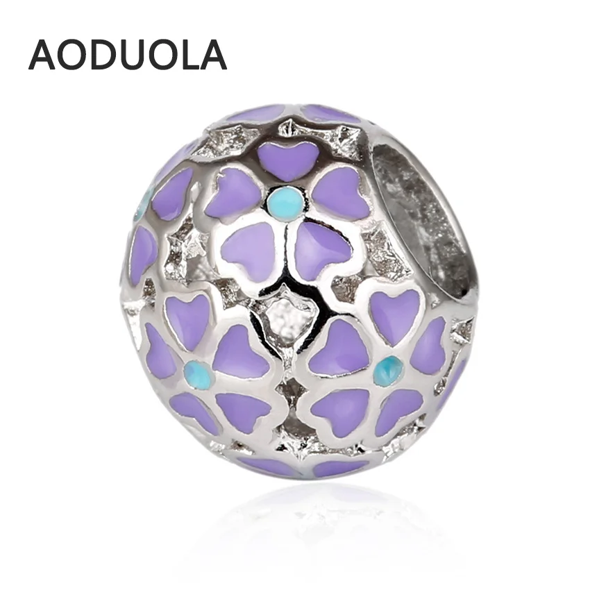

10 Pcs a Lot Purple Enamel Hollow Alloy Bead DIY Big Hole Metal Beads Spacer Murano Bead Charm Fit For Pandora Charms Bracelet