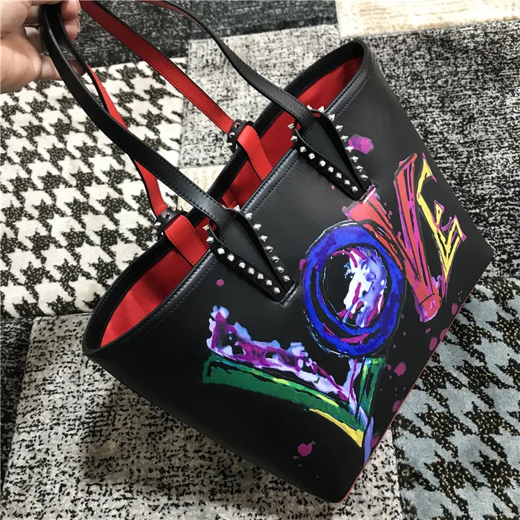 Модная Роскошная брендовая стильная женская сумка-тоут из натуральной кожи с рисунком граффити и заклепками, женская сумка высокого качества