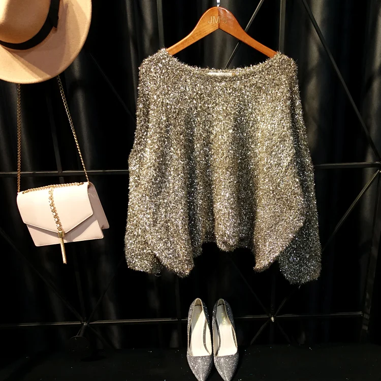 Cakucool New Gold Lurex Bling Sweaters Spring Long