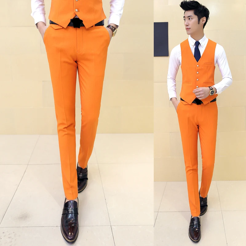 Новая мода Тонкий хлопок формальные повседневные мужские брюки для делового костюма мужские Премиум Формальные Нежные мужские костюмы брюки - Цвет: Оранжевый